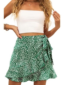 Naggoo Women's Summer Wrap Floral High Waist Ruffle Short Mini Skirts