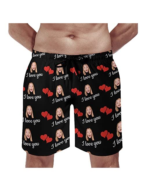 Wayabo Custom Mens Swim Trunks with Faces Quick Dry Surf Board Shorts Personalized Photos Gifts