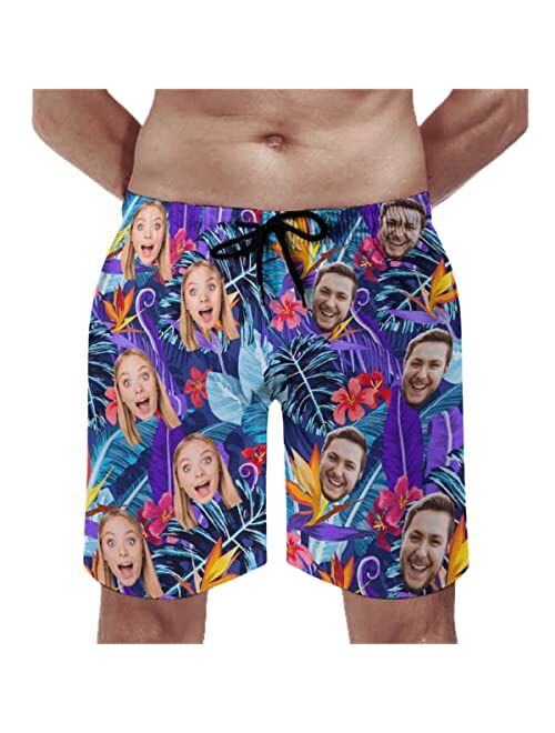 Wayabo Custom Mens Swim Trunks with Faces Quick Dry Surf Board Shorts Personalized Photos Gifts