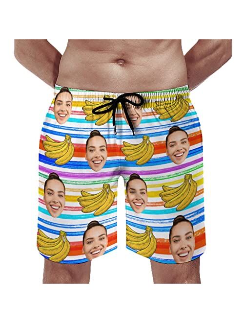 Wayabo Custom Mens Swim Trunks with Faces Quick Dry Surf Board Shorts Personalized Photos Gifts