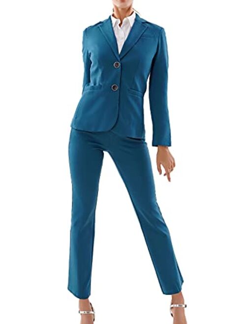 Marycrafts Women's 2 Buttons Business Blazer Pant Suit Set for Work