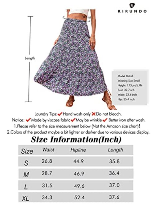 KIRUNDO Summer Women's High Waist Boho Floral Print Pleated Maxi Skirt Casual Flowy Swing A Line Chiffon Beach Long Skirts