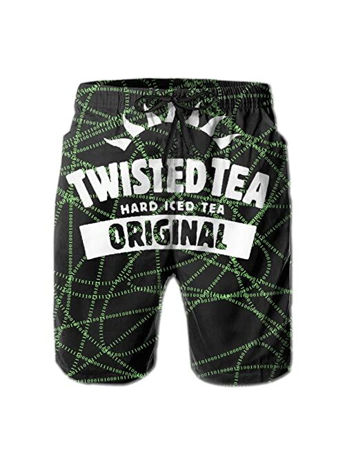 Zhysqy T-Wisted T-Ea Mens Swim Trunks Casual Beach Shorts Quick Dry Summer Boardshorts with Pockets Surf Short Board