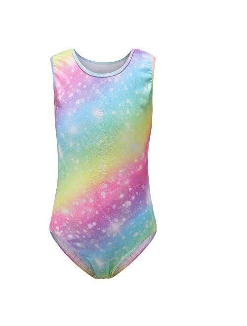 Sinoeem Gymnastics Leotards for Girls Sleeve/Sleeveless Rainbow Gradient Ballet Dancewea for 3-12 Years