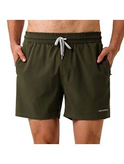 HODOSPORTS Men's Swim Trunks 5" Quick Dry Swim Shorts with Zipper Pockets Mesh Lining