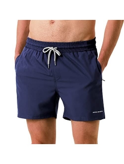 HODOSPORTS Men's Swim Trunks 5" Quick Dry Swim Shorts with Zipper Pockets Mesh Lining