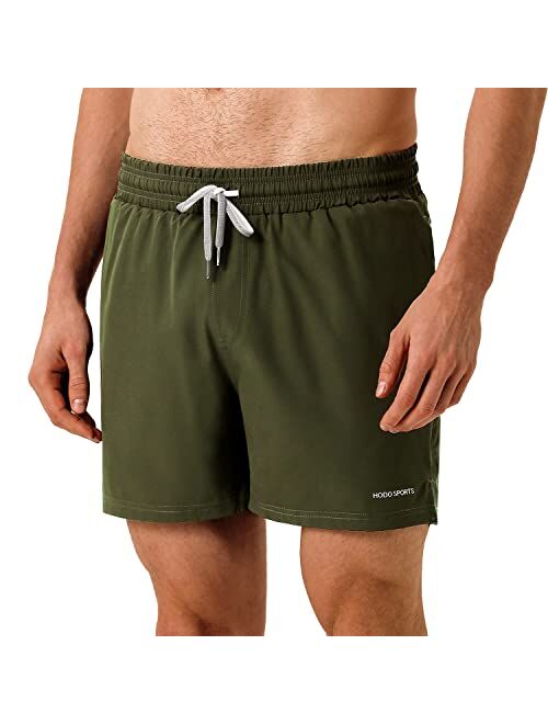 HODOSPORTS Men's Swim Trunks 5" Quick Dry Swim Shorts with Zipper Pockets Mesh Lining