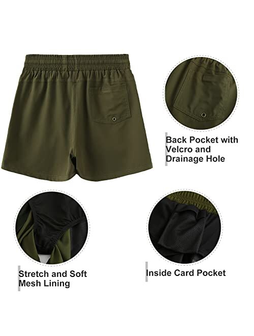 HODOSPORTS Men's Swim Trunks 5" Quick Dry Swim Shorts with Zipper Pockets Mesh Lining