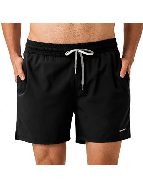 HODOSPORTS Men's Swim Trunks 5" Quick Dry Swim Shorts with Zipper Pockets Mesh Lining