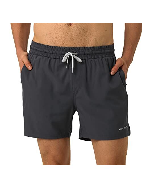 HODOSPORTS Men's Swim Trunks 5" Quick Dry Swim Shorts with Zipper Pockets Mesh Lining