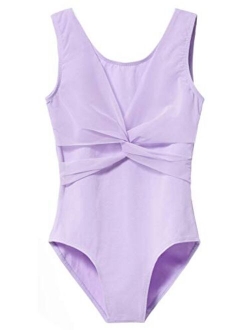 MdnMd Sleeveless Tank Leotard for Girls with Mesh Cross Front