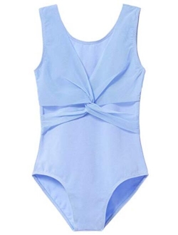 MdnMd Sleeveless Tank Leotard for Girls with Mesh Cross Front