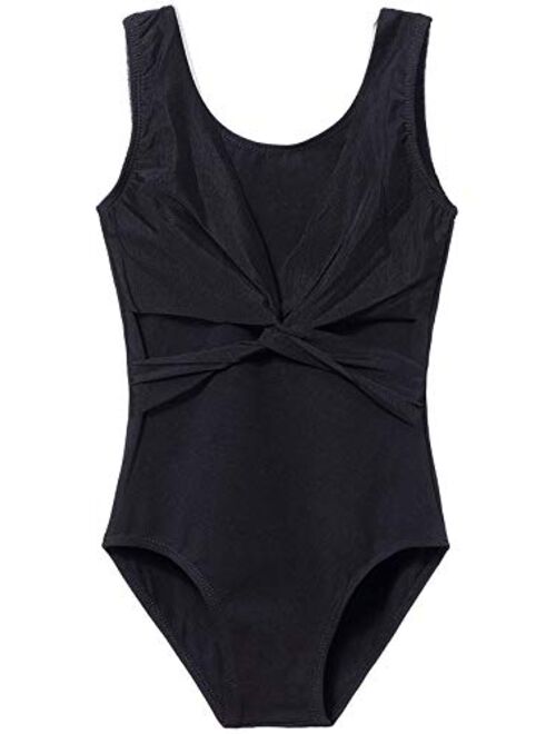 MdnMd Sleeveless Tank Leotard for Girls with Mesh Cross Front