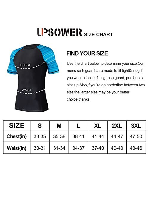 UPSOWER Men's Swim Shirts Short Sleeve UPF50+ Rash Guard Quick Drying Crew Shirts