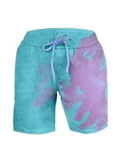 Heewtos Boys and Men's Color Changing Cool Swim Trunks with Pockets Quick Dry Beach Shorts (Blue to Green,3X-Large)