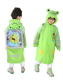 Aircee Kids Rain Coat for Kids Raincoat Girls Boys Reusable Rain Poncho Jacket Gear Schoolbag Position Packable Rainwear