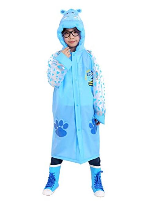 Aircee Kids Rain Coat for Kids Raincoat Girls Boys Reusable Rain Poncho Jacket Gear Schoolbag Position Packable Rainwear