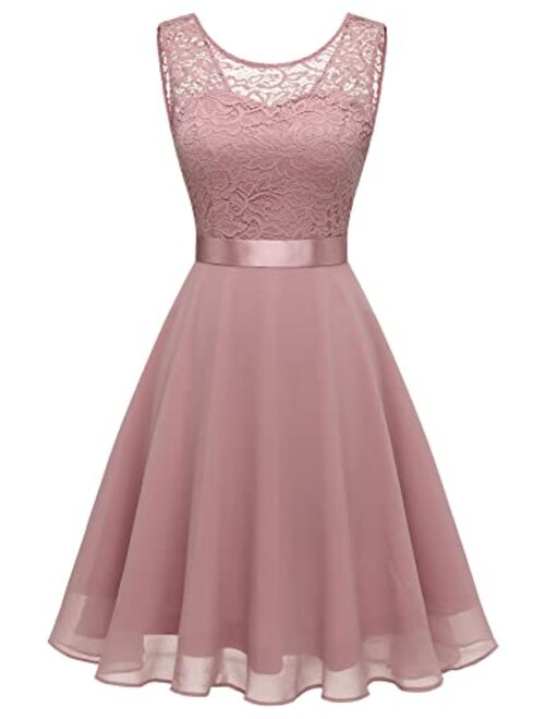 BeryLove Women's Short Floral Lace Bridesmaid Dress A-line Swing Party Dress