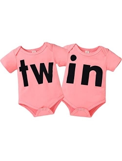 Mamami 2Pcs Newborn Twins Baby Boys Girls Short Sleeve Letter Print Romper Bodysuit Summer Outfit Clothes 0-12M