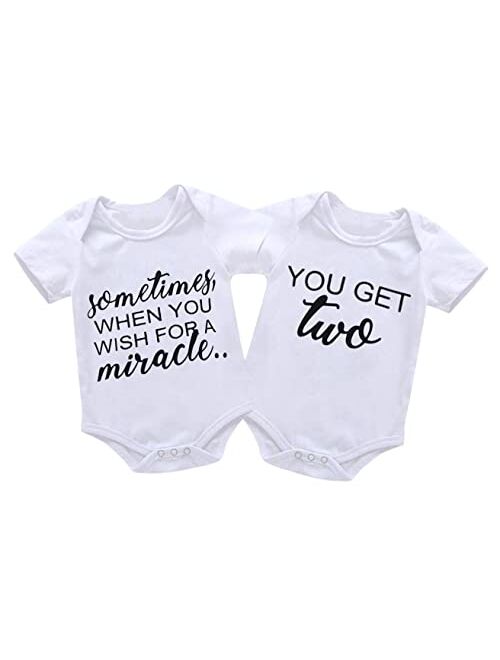 Mamami 2Pcs Newborn Twins Baby Boys Girls Short Sleeve Letter Print Romper Bodysuit Summer Outfit Clothes 0-12M