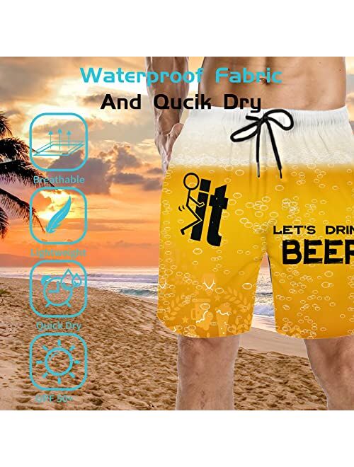 Bkarow Hawaiian Swim Trunks Men Long,Quick Dry Funny Board Shorts with Mesh Lining Summer Casual Beach Shorts with Pockets