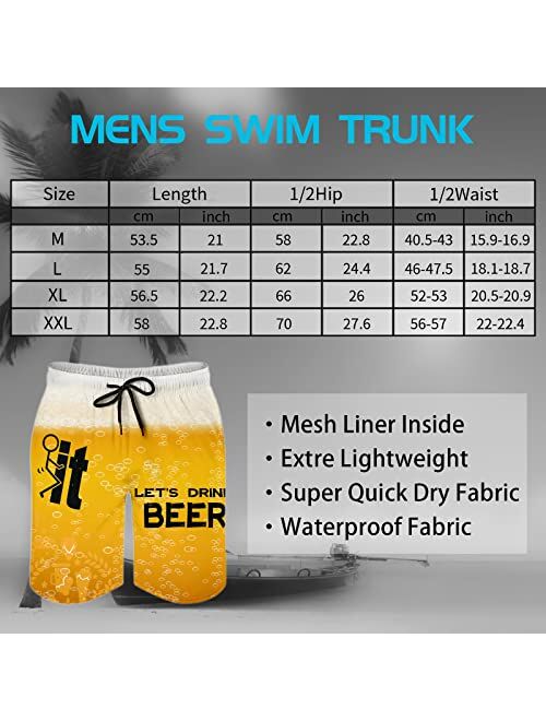 Bkarow Hawaiian Swim Trunks Men Long,Quick Dry Funny Board Shorts with Mesh Lining Summer Casual Beach Shorts with Pockets