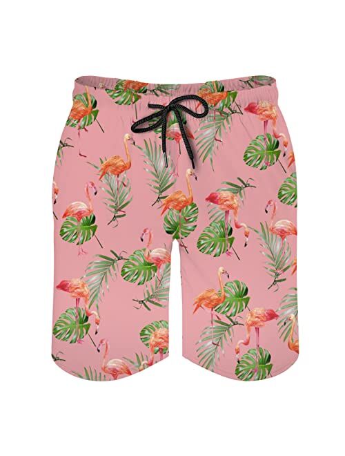 Bkarow Hawaiian Swim Trunks Men Long,Quick Dry Funny Board Shorts with Mesh Lining Summer Casual Beach Shorts with Pockets