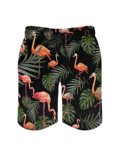 Bkarow Hawaiian Swim Trunks Men Long,Quick Dry Funny Board Shorts with Mesh Lining Summer Casual Beach Shorts with Pockets