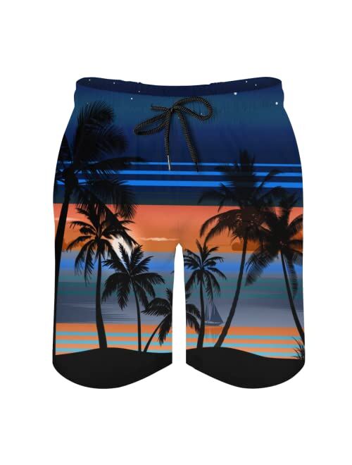 Bkarow Hawaiian Swim Trunks Men Long,Quick Dry Funny Board Shorts with Mesh Lining Summer Casual Beach Shorts with Pockets