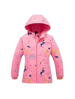 Sowllars Girls Rain Jacket, Windbreaker Kids Raincoat Waterproof Zip Jacket with Fleece Liner