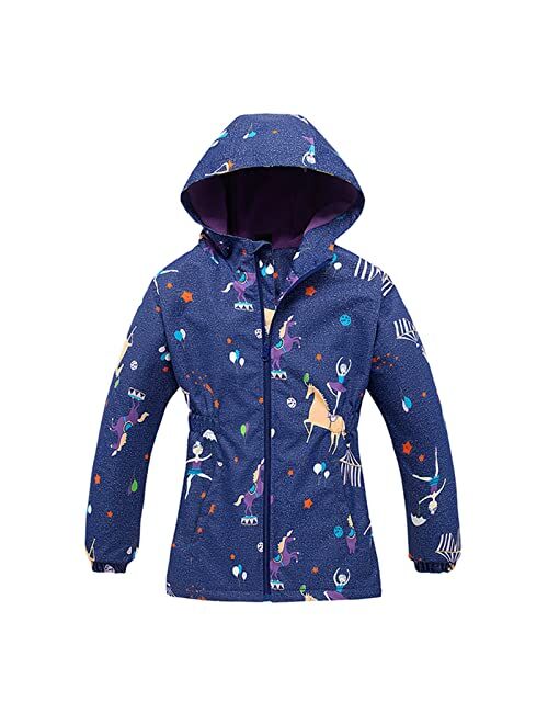 Sowllars Girls Rain Jacket, Windbreaker Kids Raincoat Waterproof Zip Jacket with Fleece Liner