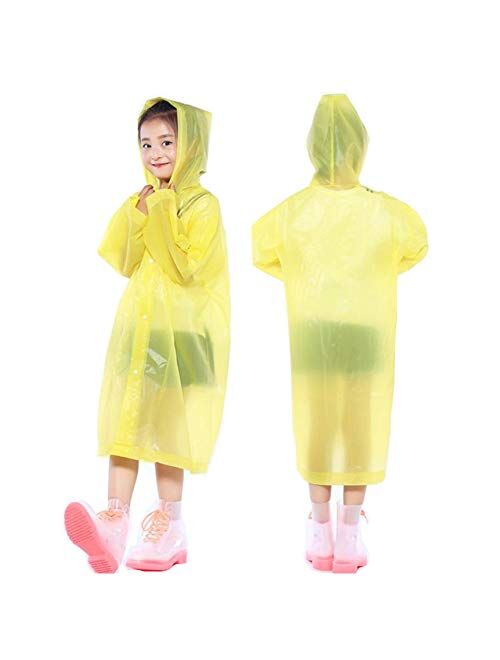 Orgrimmar 2 Pcs Kids Rain Ponchos Reusable Raincoats Portable Rain Wear with Hat Hood Unisex for 6-12 Years Old Children