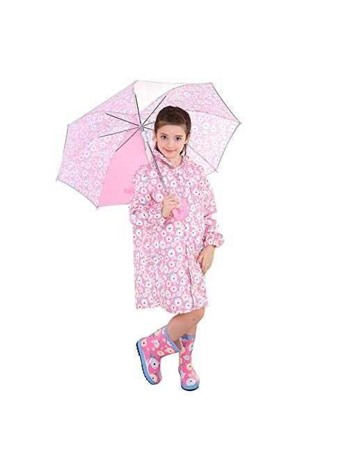 Bofunice Kids-Raincoat Girls Rainwear Rain-Jacket Toddler Boys Waterproof Lightweight Peony Print Hooded Poncho Rain Jacket