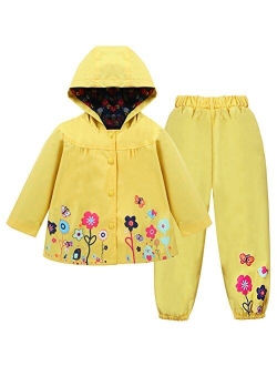 LZH Toddler Girls Raincoat Waterproof Rain Jacket Pants Suit with Hooded