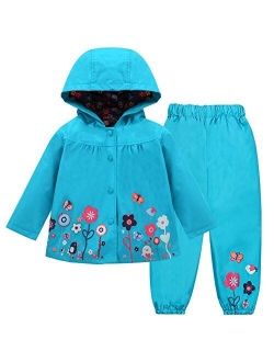 LZH Toddler Girls Raincoat Waterproof Rain Jacket Pants Suit with Hooded