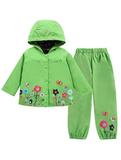 LZH Toddler Girls Raincoat Waterproof Rain Jacket Pants Suit with Hooded