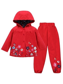 LZH Toddler Girls Raincoat Waterproof Rain Jacket Pants Suit with Hooded