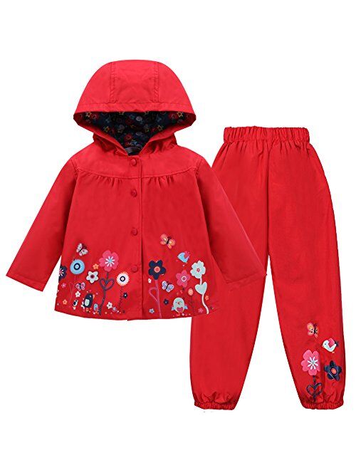 LZH Toddler Girls Raincoat Waterproof Rain Jacket Pants Suit with Hooded