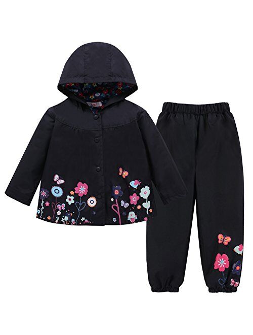 LZH Toddler Girls Raincoat Waterproof Rain Jacket Pants Suit with Hooded