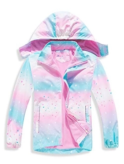 YILLEU Boys Girls Rain Jackets Hooded Waterproof Lightweight Fleece Lined Coats Windbreakers Raincoats for Kid
