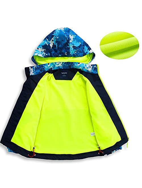 YILLEU Boys Girls Rain Jackets Hooded Waterproof Lightweight Fleece Lined Coats Windbreakers Raincoats for Kid