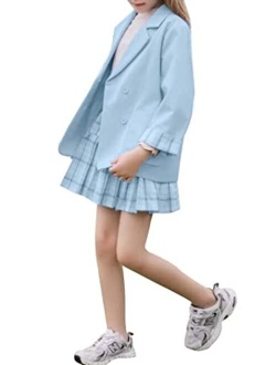 NHDBCUF Girls Kids Casual Blazers Open Front Long Sleeve Lapel Button School Uniforms Suit Coats Outwears