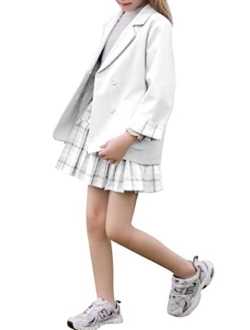 NHDBCUF Girls Kids Casual Blazers Open Front Long Sleeve Lapel Button School Uniforms Suit Coats Outwears