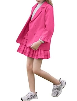 NHDBCUF Girls Kids Casual Blazers Open Front Long Sleeve Lapel Button School Uniforms Suit Coats Outwears