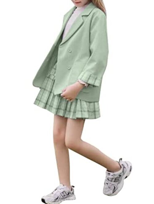 NHDBCUF Girls Kids Casual Blazers Open Front Long Sleeve Lapel Button School Uniforms Suit Coats Outwears