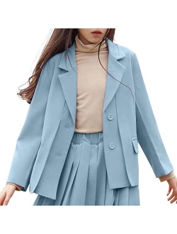 Girls Casual Blazers Jackets Long Sleeve Open Front Button Down Notched Lapel Collar Pockets Suit Coats Outerwear