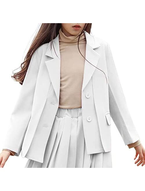 Fashare Girls Casual Blazers Jackets Long Sleeve Open Front Button Down Notched Lapel Collar Pockets Suit Coats Outerwear