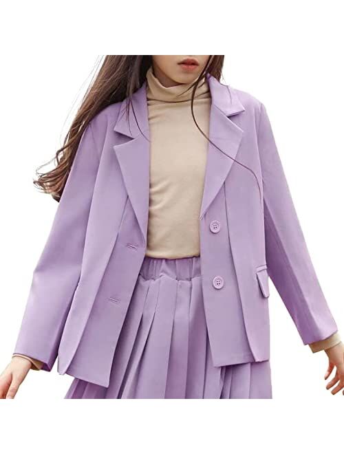 Fashare Girls Casual Blazers Jackets Long Sleeve Open Front Button Down Notched Lapel Collar Pockets Suit Coats Outerwear