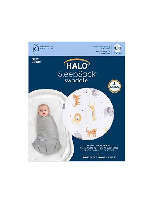 HALO 100% Cotton Sleepsack Swaddle, 3-Way Adjustable Wearable Blanket, TOG 1.5