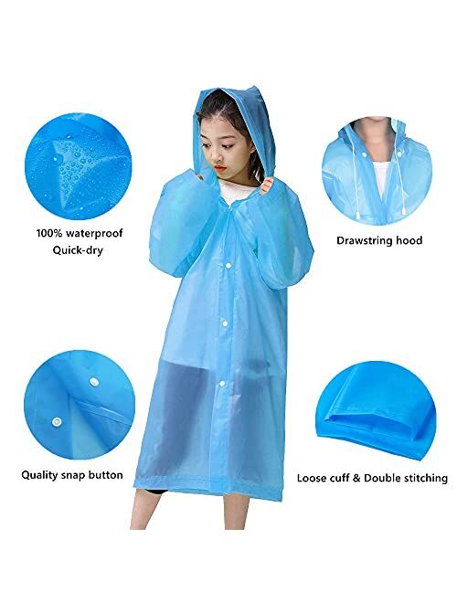 RUISHYY Kids Rain Poncho 2 Pack, Reusable Raincoat Rain Jackets for 6-14 Girls Boys